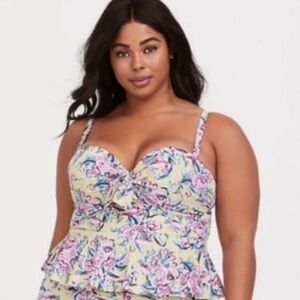 Torrid Floral Flamingo Underwire Tie-Front Peplum Midkini